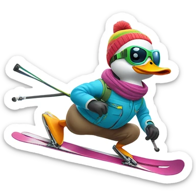 Duck on skis sticker