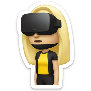 Blonde person yellow wearing the a Black VR Headset a bit nauseous sticker
