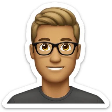 tan guy with hair like cristiano ronaldo, black framed glasses with small beard brown eyes sticker
