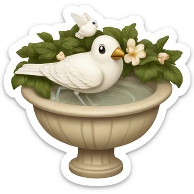Vintage beige bird bath with a white bird sticker