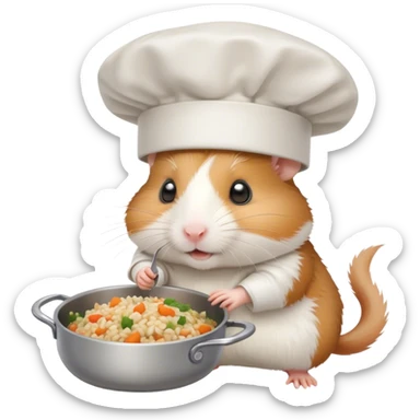 The hamster is cooking pilaf for itself in the kitchen. sticker