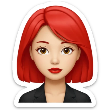 A woman in her 20s with medium hair without bangs, with double eyelids, a round face shape, with a confident look on her face. And her nickname is tomato. sticker