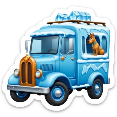 The Flintstones shiny crushed-dark-ice-blue crystal frozen Scooby Doo 1912 antique long-wheelbase cab over off-road trails low rider moving truck  sticker