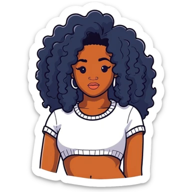 SZA with voluminous curly black hair sticker