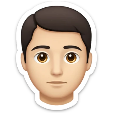 close-up of man face only with medium eyes, medium light skin tone, dark hair, no neck visible, just the face sticker