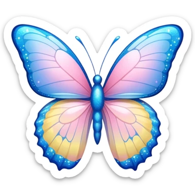 Pastel whitish light pale pink-blue-yellow-gradients shiny sparkly glittery fine nice gorgeous colorful bufferfly sticker