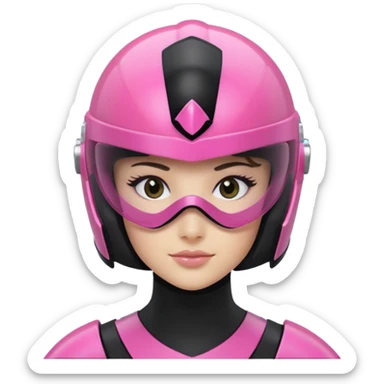 pink power ranger, woman emoji, with helmet on, black visor eye protection, black, power ranger helmet, sticker
