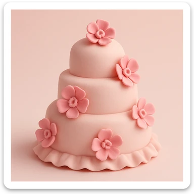 wedding cake with pink fondant flowers and a light pink background sticker