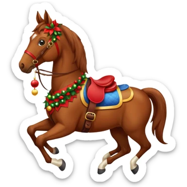 christmas brown horse with a red saddle sticker