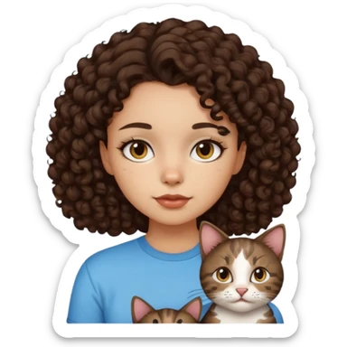 Kedi seven ,saçları koyu kahverengi ,kıvırcık saçlı kız sticker