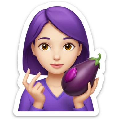 girl holding brinjal sticker