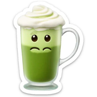 Matcha latte foam art in glass mug sticker