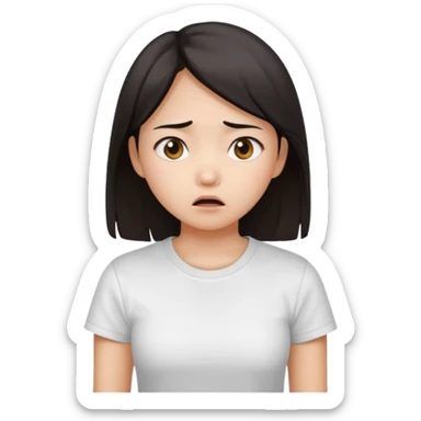 dark circles eyes frightened asian girl with white t-shirt sticker