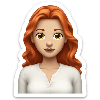 white girl, red hair, long hair, wavy straight hair, white shirt, long lashes sticker