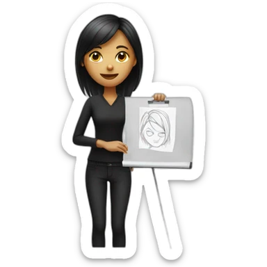 a girl in black and a flip chart sticker