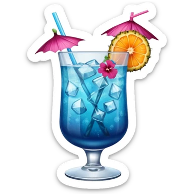 vibrant tropical fruity blue cocktail with hibiscus, pineapple and orange garnishes sticker