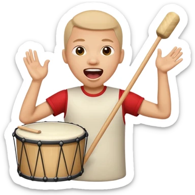 person with a drum, mouth open as if shouting 'tung tung tung sahur', joyful and energetic sticker