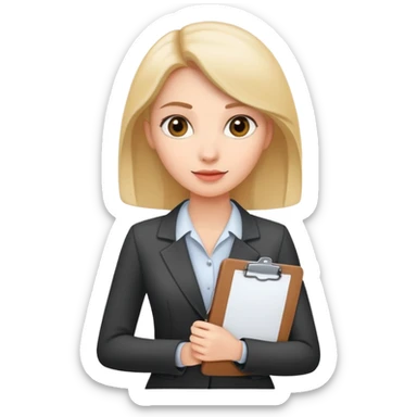 a business woman standing with a clipboard in her hand sticker