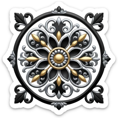 Black and silver filigree design, 3D, extremely detailed design sticker
