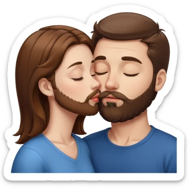White man with brown hair and beard kissing lips with a white girl with brown hair with closed eyes sticker