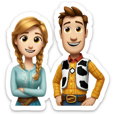 Olaf and woody next to each other  sticker