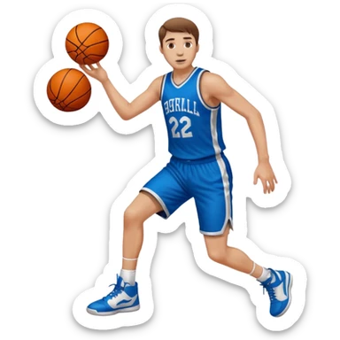 A white man with brown hair with a basketball, doing a layup sticker