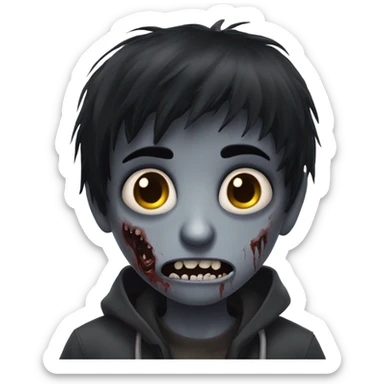 Boy, zombie, emo, black hair, medium long, dark, spooky, creepy expression sticker