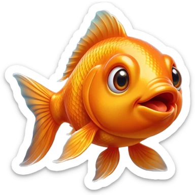 Cinematic Comical Orange Goldfish Portrait Emoji, Head tilted dramatically with an exaggeratedly amused expression, featuring a striking, glossy orange body with lively, fluttering fins, wide, expressive golden eyes filled with playful disbelief, Simplified yet hilariously expressive features, highly detailed, glowing with a slightly sassy glow, high shine, dramatic yet playful, stylized with an air of cheeky mischief, bright and endearing, soft glowing outline, capturing the essence of a spirited and over-the-top goldfish, so meme-worthy it feels like it could side-eye its way into internet fame instantly! sticker