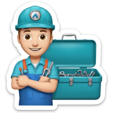 turquoise toolbox for plumber containing plumber and wrench sticker