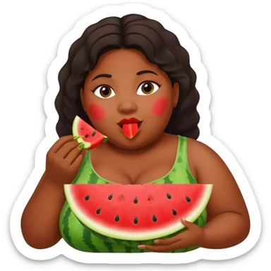 fat obese black woman that is eating watermelon sticker
