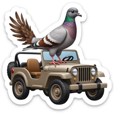 A pigeon is driving a jeep sticker