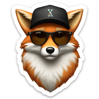 Fox with swag, wearing sunglasses, a New Era Black cap sticker