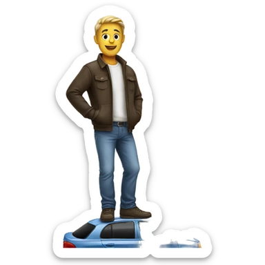 man standing on car roof sticker