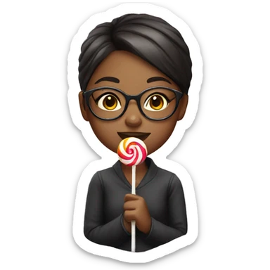 Girl with glasses and a lollipop sticker