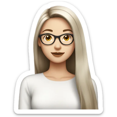 Beautiful fair skin brunette straight long hair with white colored frames sticker