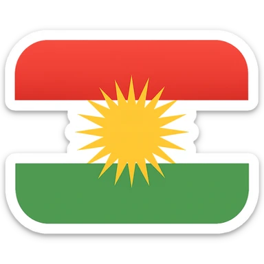 Kurdistan flag, flat icon style, red, white, green stripes, yellow sun in center, simple and modern, no text sticker