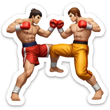 An icon showing two fighters in an intense battle, inspired by Tekken. The design features dynamic poses, with powerful punches and kicks, and a vibrant action-packed background. Health bars are visible at the bottom, showing each player’s status. Transparent background. sticker