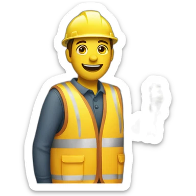Person wearing a yellow safety vest and holding a sausage on a fork sticker