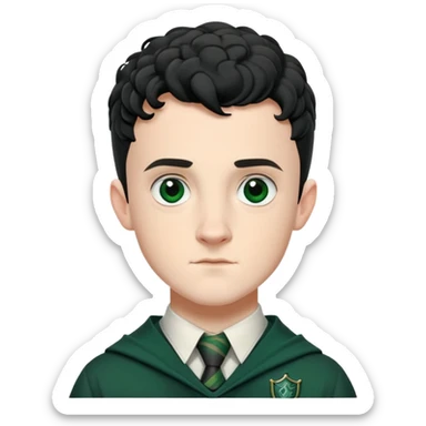 Josh Herdman is Gregory Goyle in harry potter, wear hogwarts slytherin uniform, curly short hair sticker