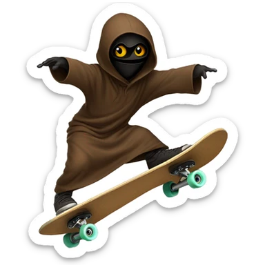 Jawa doing a kickflip on a skateboard sticker