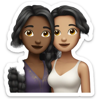 A lesbian couple who both have white skin and long black hair are in love sticker