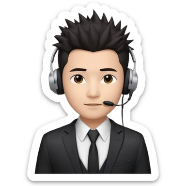 asian man headset suit face only spikey hair in front dark hair gay shirt sticker