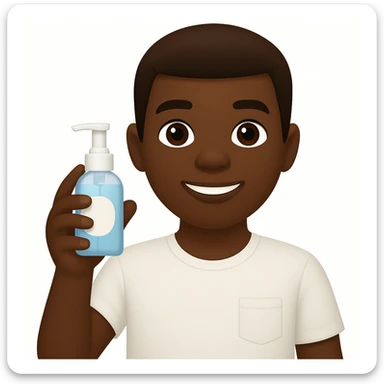 Make the boy Black while keeping the same morning skincare theme in an emoji style. The style is emoji, but since emoji style does not support editing, use the general style editor to replicate the emoji look. sticker