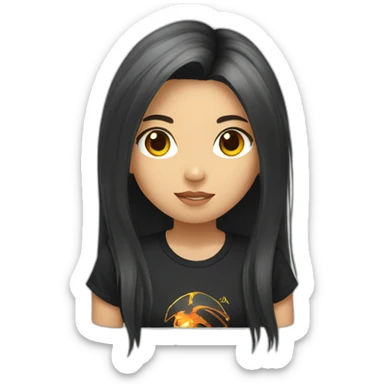 Asian girl with long hair and a Metallica t-shirt working hard sticker