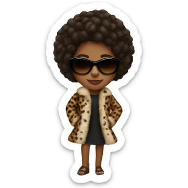 Brown girl wearing cheetah fur coat and shades sticker