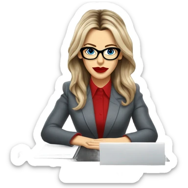 Realistic Kate Beckinsale blue eyes wearing glasses in a business meeting red lipstick  sticker