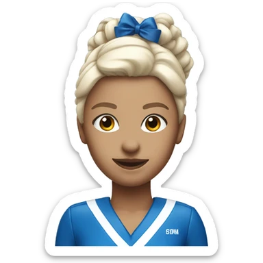 A cheerleader in a blue suit with white and blue pompoms sticker