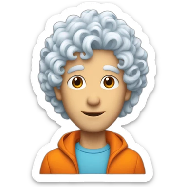 light blue skined curly white hair man with orange jacket sticker