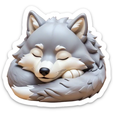 Meme-Worthy Cute Sleeping Wolf Portrait Emoji, Head resting peacefully with a contented smile, showcasing a robust build and a luxuriously soft grey and white Fur, eyes shut in a serene, restful nap, Simplified yet hilariously adorable features, highly detailed, glowing with a soft, drowsy light, high shine, relaxed and utterly lovable, stylized with an air of playful laziness, bright and heartwarming, soft glowing outline, capturing the essence of a comically sleepy wolf, so meme-worthy it feels like it could instantly become the next viral sensation of adorable slumber! sticker