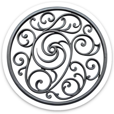 Forged metal icon, intricate wrought iron bas-relief with delicate patterns, swirling shapes, textured metal surface, blacksmithing tools nearby, minimalistic style, clean lines, transparent background. sticker